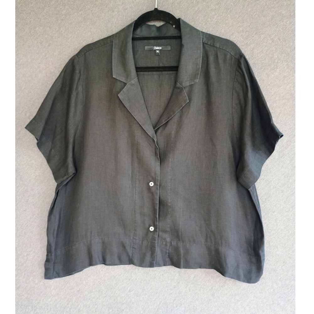 Quince 100% European Linen Black Short Sleeve Shirt XL Minimalist Button Up